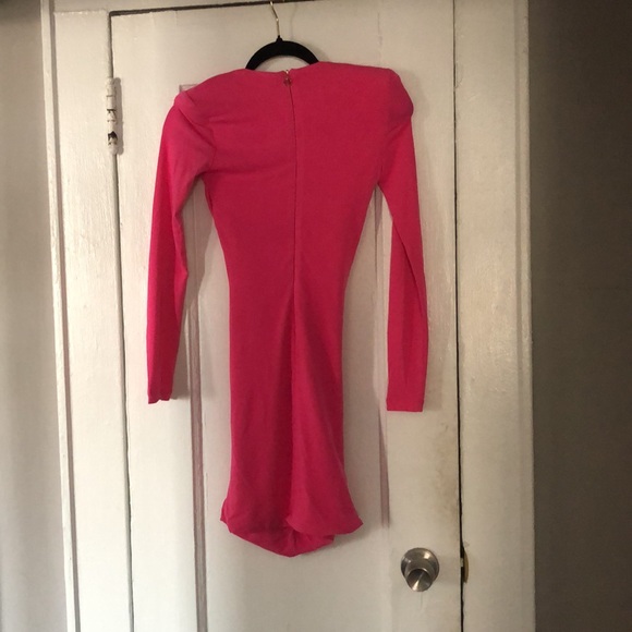 Nookie envy mini dress neon pink sleek long sleeve shoulder pads size S NWT - Picture 10 of 14